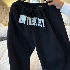 Charlotte Russe Black Sweatpants with White "NEW YORK CITY" Logo